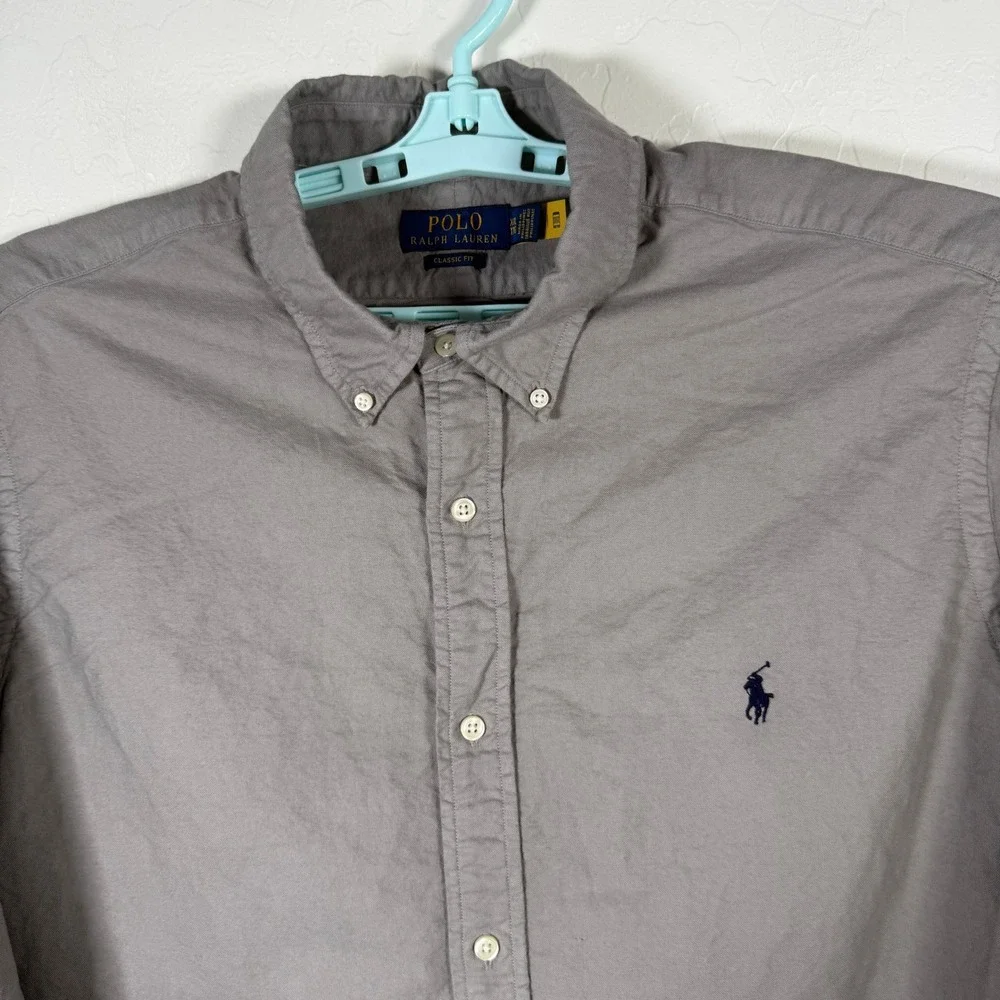 Polo Ralph Lauren Button Down Shirt Mens 2XL Grey Classic Fit Long Sleeve Oxford